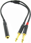 Cordial CFY 0,3 KPP кабель Y-адаптер джек стерео 6,3 мм female/2xмоно-джек 6,3 мм male, 0,3 м, черный